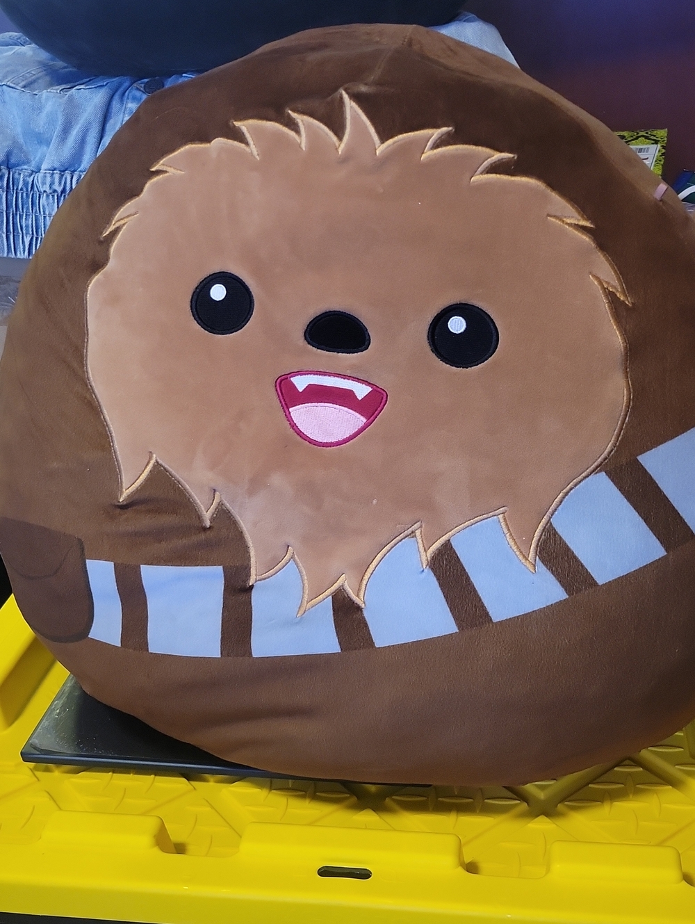 24in Squishmallow Chewie Round Plush Pillow in Brown with Light Blue Stripes